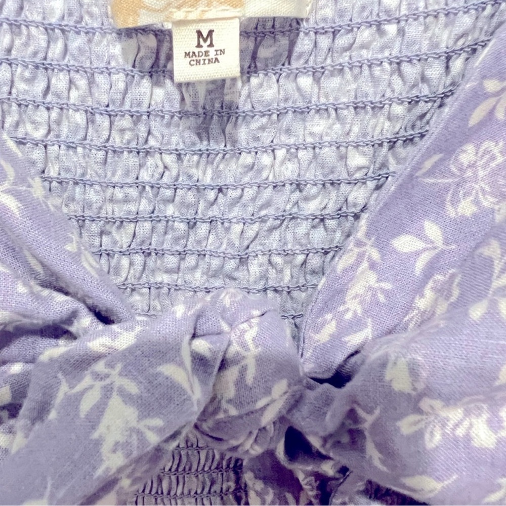 NET Rewind Floral Purple Cutout Tie Floral Puff Sleeve Jumpsuit - Picture 8 of 9